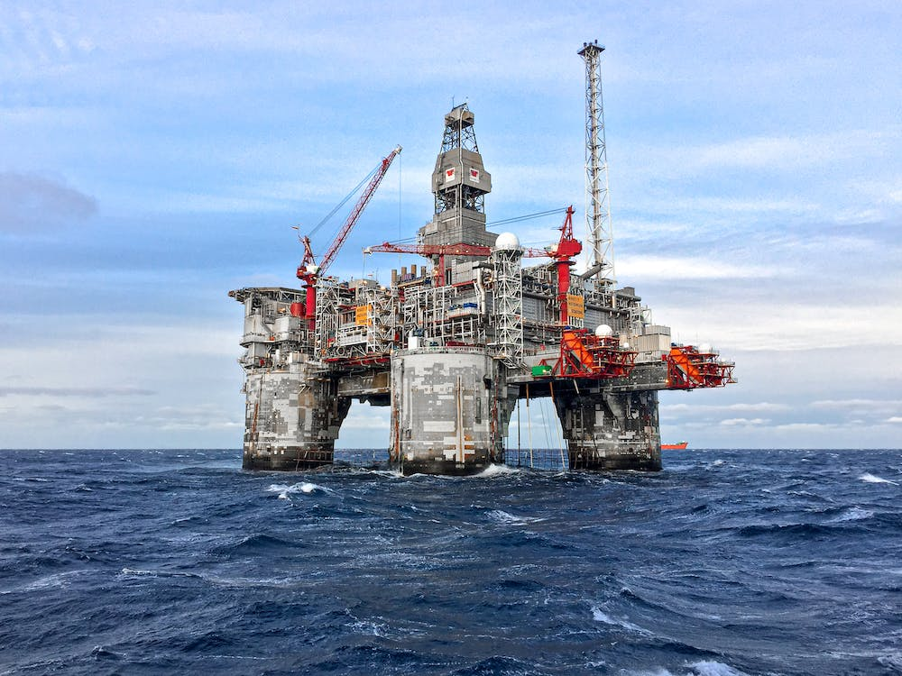 Gas search and oil rig in the open sea