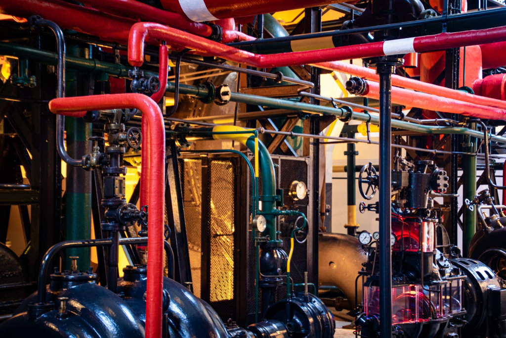fiberglass pipelines in an oil refinery