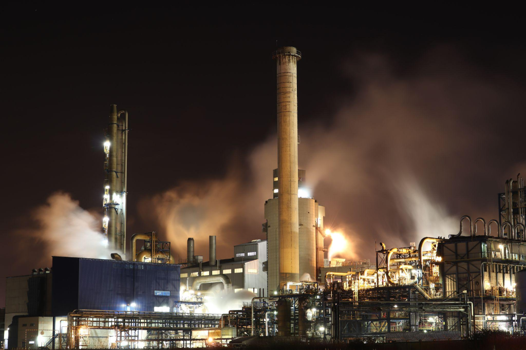 an oil refinery making petroleum products
